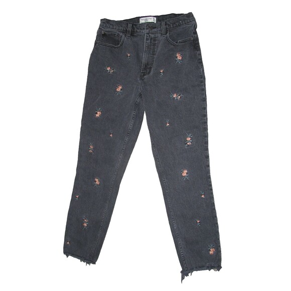 Abercrombie & Fitch Black Skinny High Rise Jeans Embroidered Flowers Size 6R 28 - Picture 1 of 6